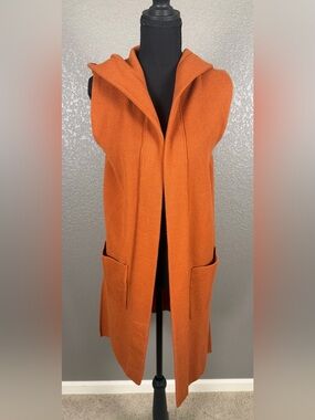 Anthropologie Sleeveless Hooded Long Vest - Burnt Orange